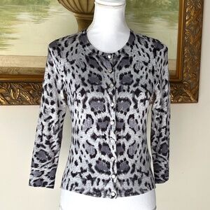Karen Millen Grey Leopard Animal Print Knit Cardigan Sz M